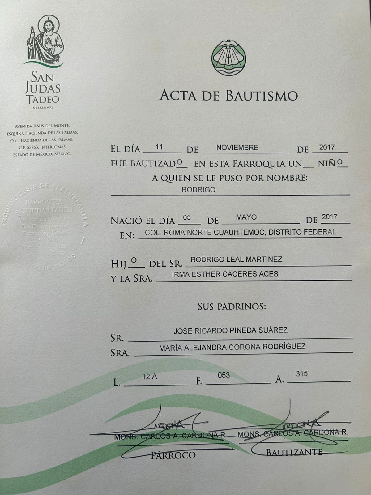 Acta de bautismo